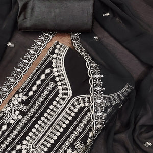 Black Georgette Dress Material with Opulent Threadwork