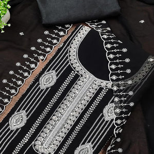 Black Star Georgette Suit Fabric Highlighted with Fine Thread Embroidery Work