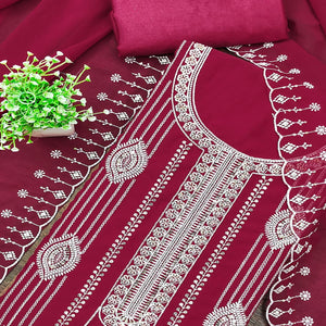 Pink Star Georgette Suit Fabric Highlighted with Fine Thread Embroidery Work