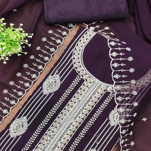 Purple Star Georgette Suit Fabric Highlighted with Fine Thread Embroidery Work