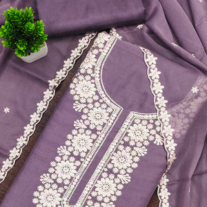 Chic Lavender Floral Thread Embroidered Star Georgette Unstitched Suit Fabric