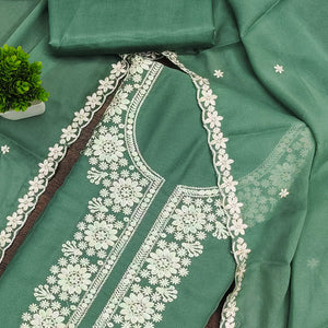 Chic Sea Green Floral Thread Embroidered Star Georgette Unstitched Suit Fabric