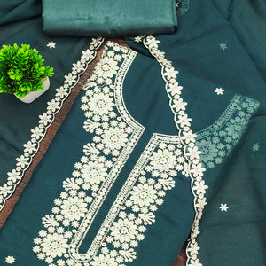 Chic Teal Floral Thread Embroidered Star Georgette Unstitched Suit Fabric