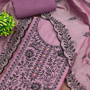 Lavender Chanderi Cotton Dress Material Accented With Delicate Floral Thread Work