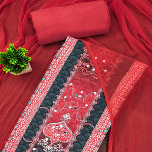 Stylish Teal Floral Digital Printed Rayon Dress Material Adorned With Mirror Embellishments