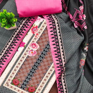 Charming Pink Floral Digital Printed Muslin Dress Material With Subtle Swarovski Work