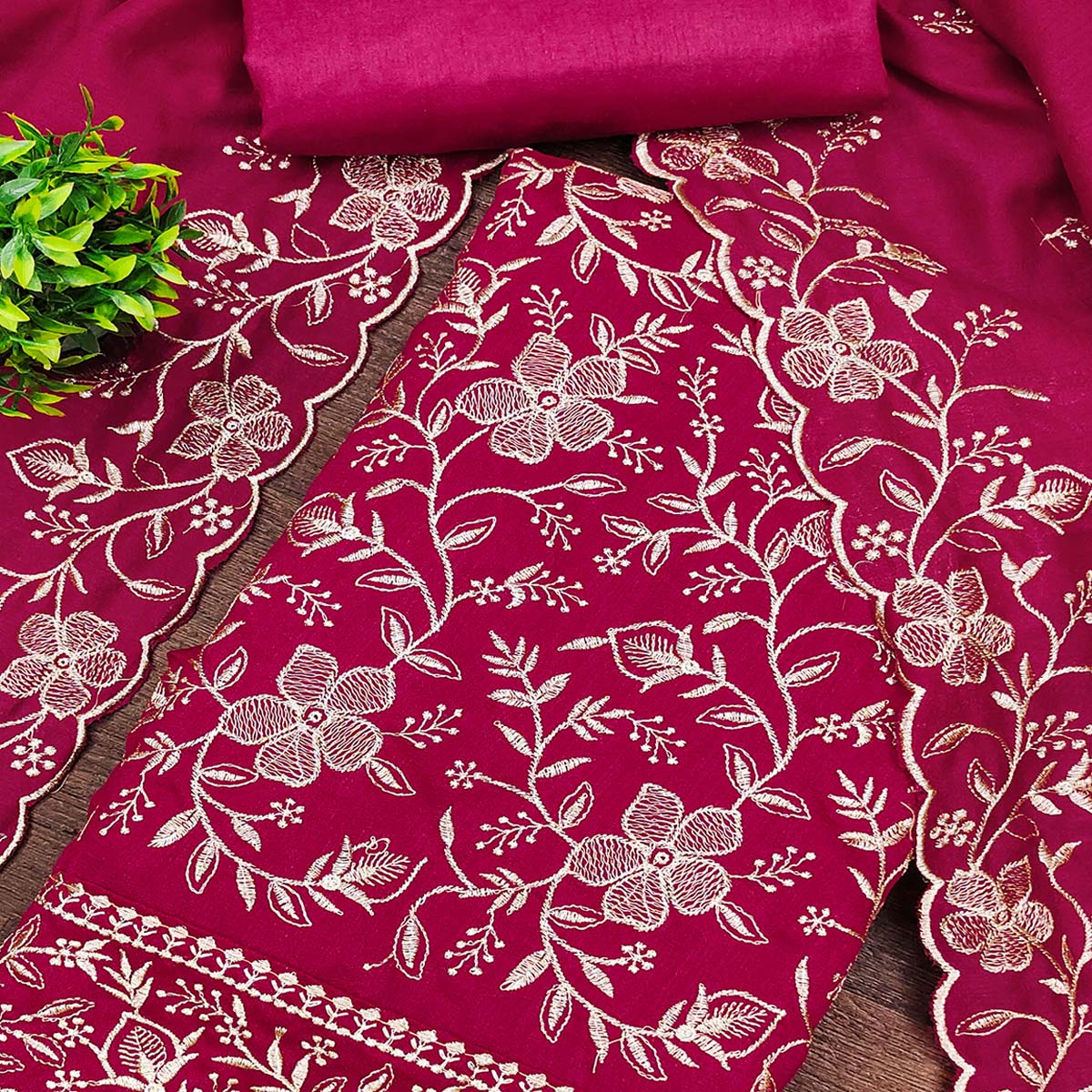 Elegant Pink Vichitra Silk Dress Material Adorned With Exquisite Floral Zari Embroidery Work