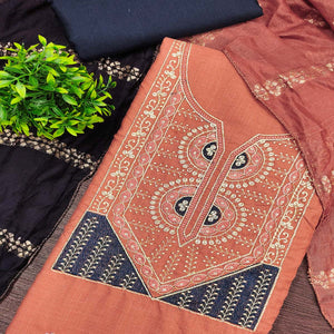 Classic Peach Floral Embroidered Cotton Blend Dress Material With Shimmering Sequins Work