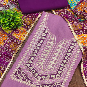 Stylish Purple Cotton Blend Dress Material Enriched With Floral Embroidery & Sequins Work