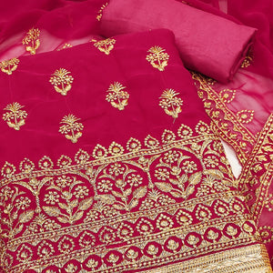 Pink Floral Embroidered Georgette Dress Material