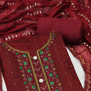 Maroon Sequins Embroidered Chanderi Dress Material