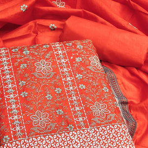 Orange Floral Embroidered Pure Cotton Dress Material