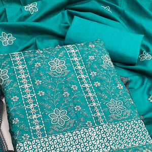 Rama Blue Floral Embroidered Pure Cotton Dress Material