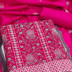 Rani Pink Floral Embroidered Pure Cotton Dress Material