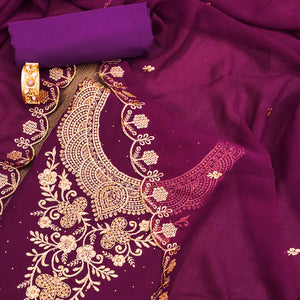 Purple Floral Embroidered Georgette Dress Material