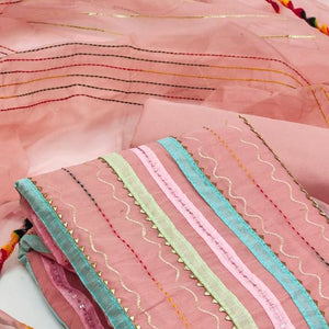 Peach Sequins Embroidered Chanderi Dress Material