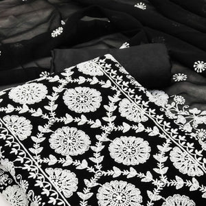 Black Floral Embroidered Georgette Dress Material