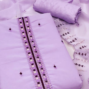 Lavender Sequins & Thread Embroidered Georgette Dress Material