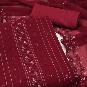 Maroon Sequins Embroidered Georgette Dress Material