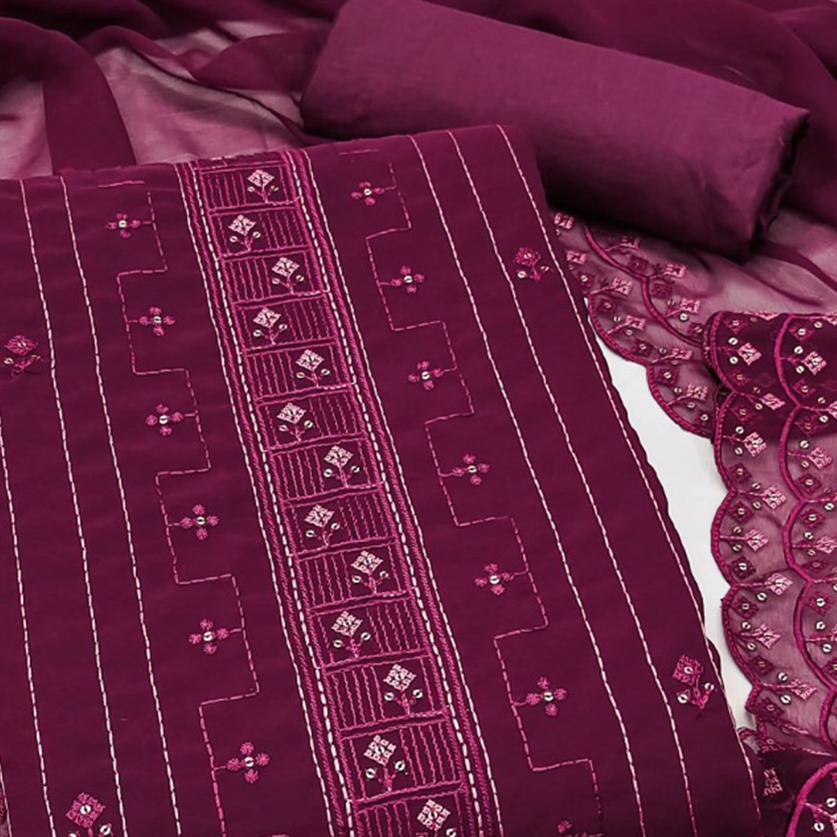 Purple Sequins Embroidered Georgette Dress Material