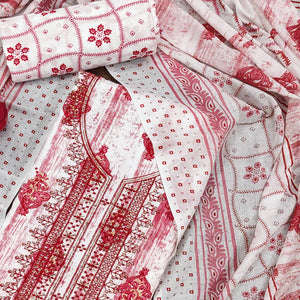 Gajari Pink Printed With Embroidered Cotton Blend Dress Material