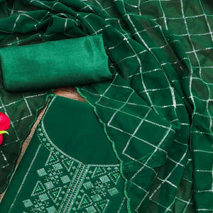 Green Sequins Embroidered Georgette Dress Material