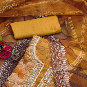 Mustard Sequins Embroidered Organza Dress Material