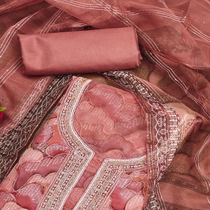 Peach Sequins Embroidered Orgnaza Dress Material