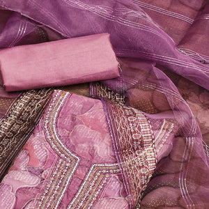 Purple Sequins Embroidered Organza Dress Material