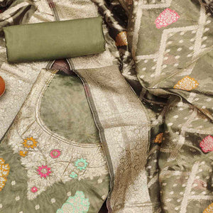 Green Floral Woven Jacquard Dress Material