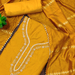 Mustard Hand Embroidered Cotton Blend Dress Material