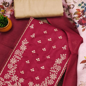 Maroon Floral Sequins Embroidered Cotton Blend Dress Material