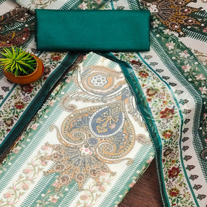 Green Floral Digital Printed With Diamond Work Organza Dress Material