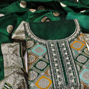 Green Unstitched Dress Material in Zari Woven Jacquard