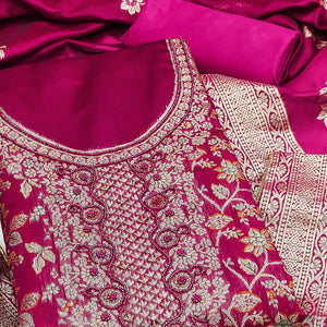 Unstitched Pink Jacquard Dress Set with Traditional Zari Weaving