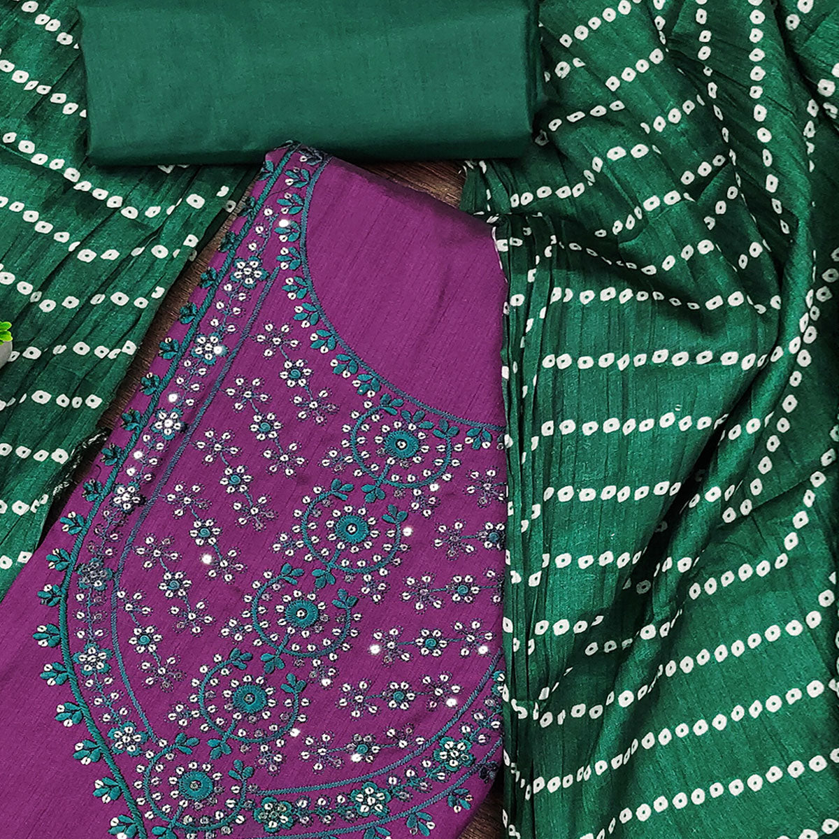 Unstitched Purple Cotton Dress Material Enhanced with Thread Embroidery