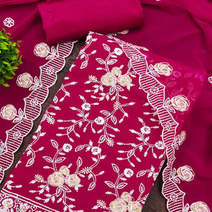 Rani Pink Georgette Dress Material Highlighted With Floral Thread Embroidery