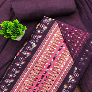 Wine Floral Printed Rayon Fabric Set with Decorative Mirror Work for a Festive Look