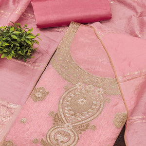 Refined Pink Viscose Jacquard Dress Material Featuring Floral Weaving Work