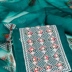 Rama Green Floral Embroidered Organza Dress Material