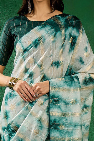 Floral Zari Woven Green Saree In Cotton Blend With Sparkling Sequins & Elegant Tassel Pallu