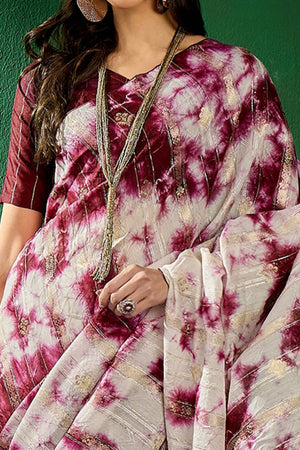 Floral Zari Woven Wine Saree In Cotton Blend With Sparkling Sequins & Elegant Tassel Pallu