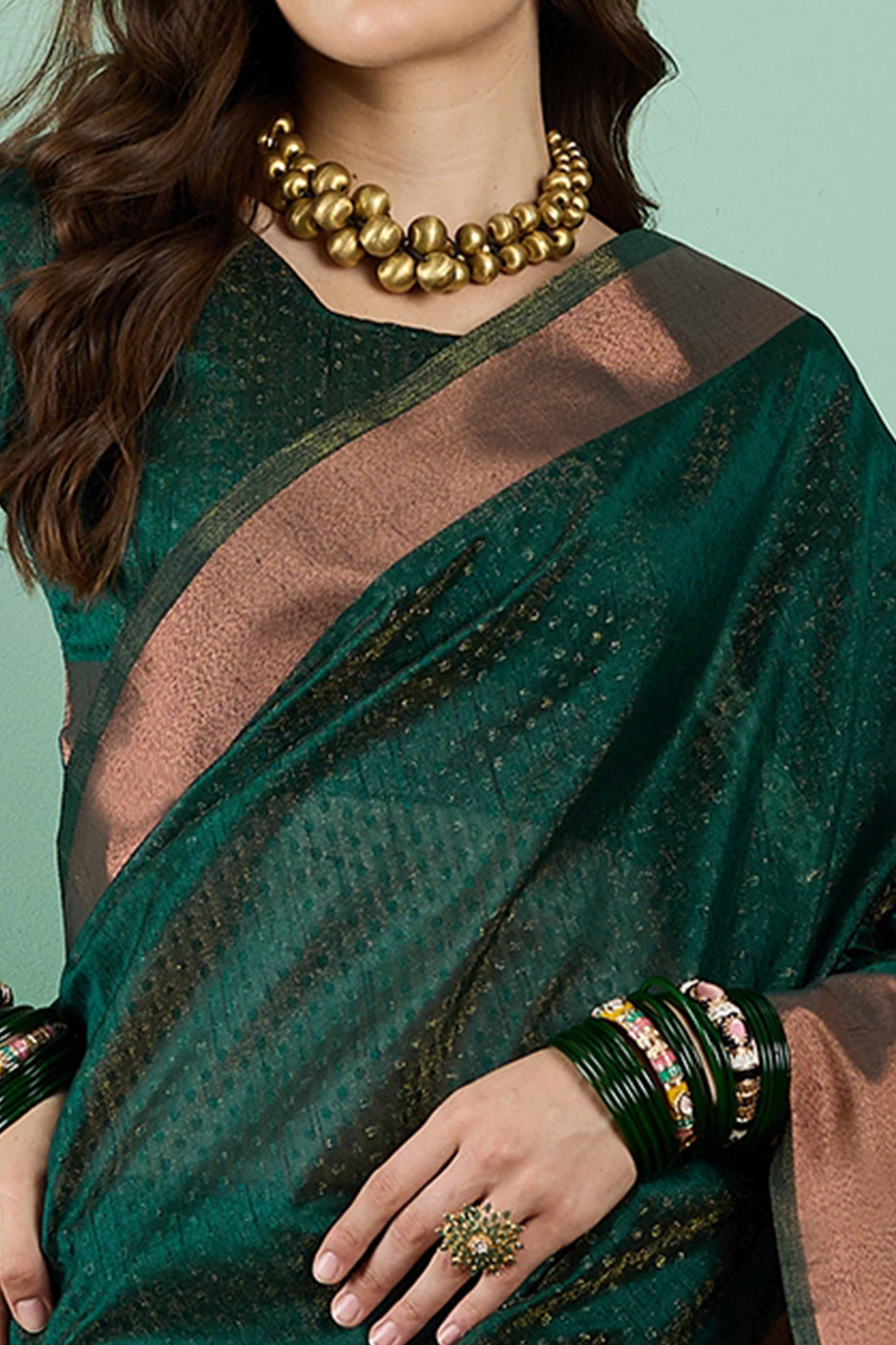 Green Khadi Organza Saree Intricate Weaving & Sparkling Sequins with Tassel Pallu