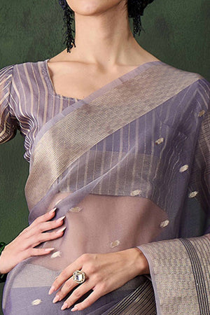 Lavender Woven Khadi Organza Saree Embellished With Shimmering Sequins Work