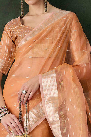 Orange Saree With Fine Zari Weaving on Khadi Organza and Tassel Detailing Pallu