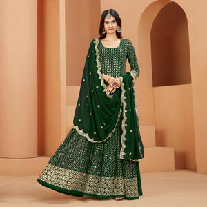 Green Sequins Embroidered Georgette Semi Stitched Anarkali Suit