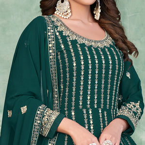 Rama Green Sequins Embroidered Georgette Semi Stitched Anarkali Suit
