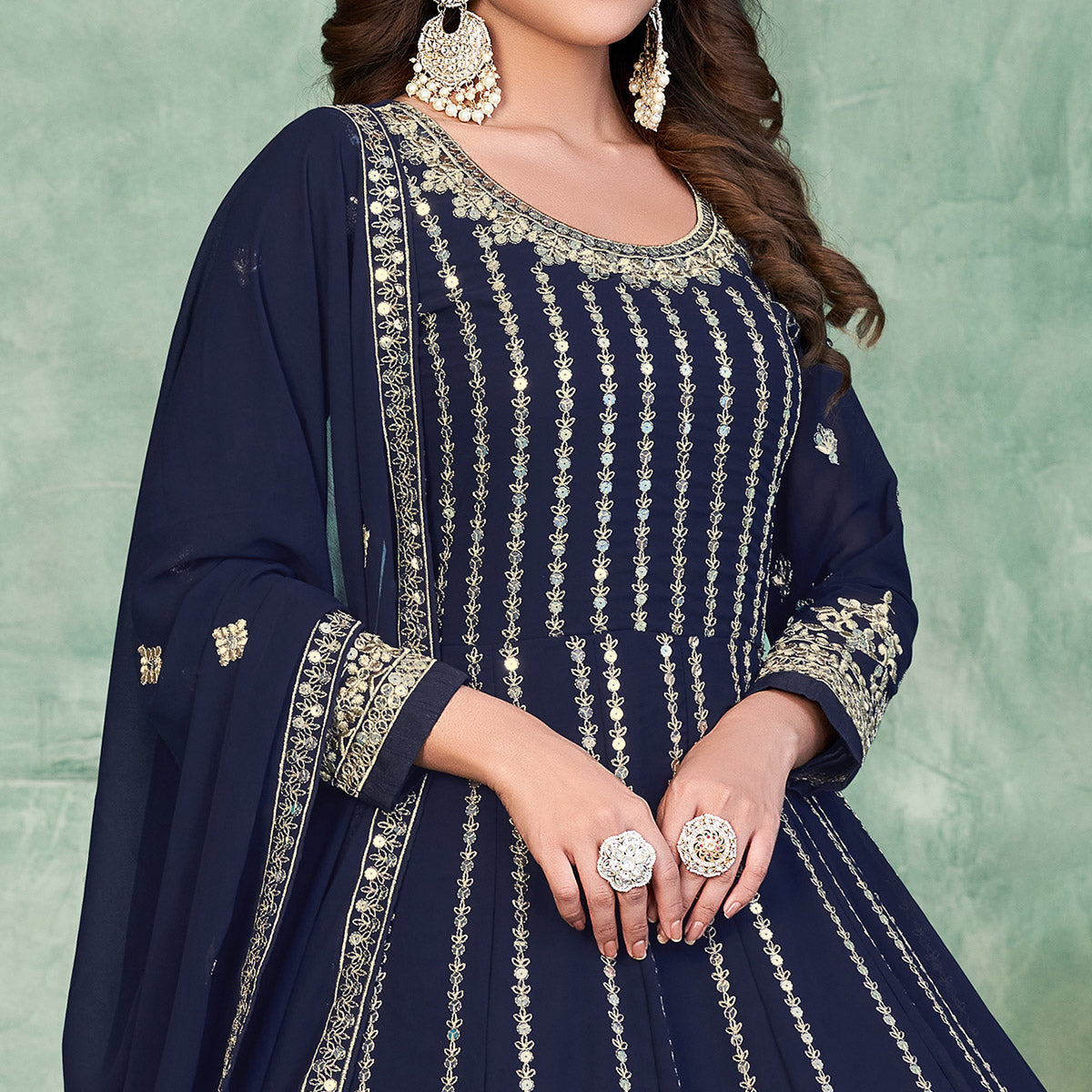 Blue Sequins Embroidered Georgette Semi Stitched Anarkali Suit