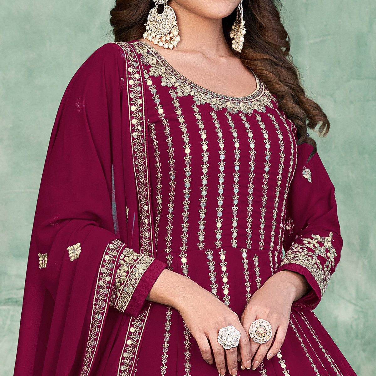 Pink Sequins Embroidered Georgette Semi Stitched Anarkali Suit