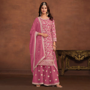 Pink Floral Embroidered Georgette Semi Stithed Suit
